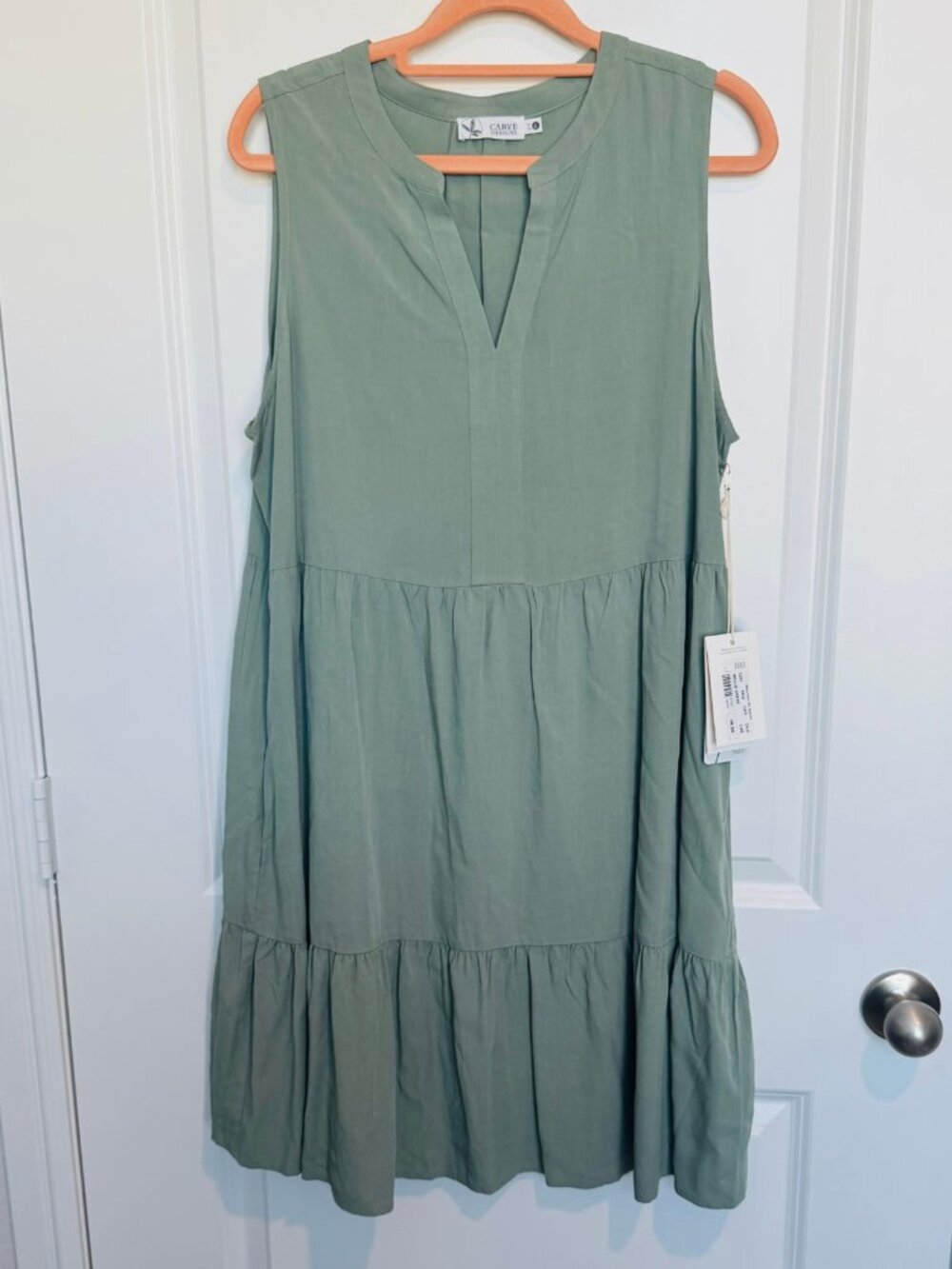 Carve Designs Sage Green Tiered Mini Dress NWT Sz L